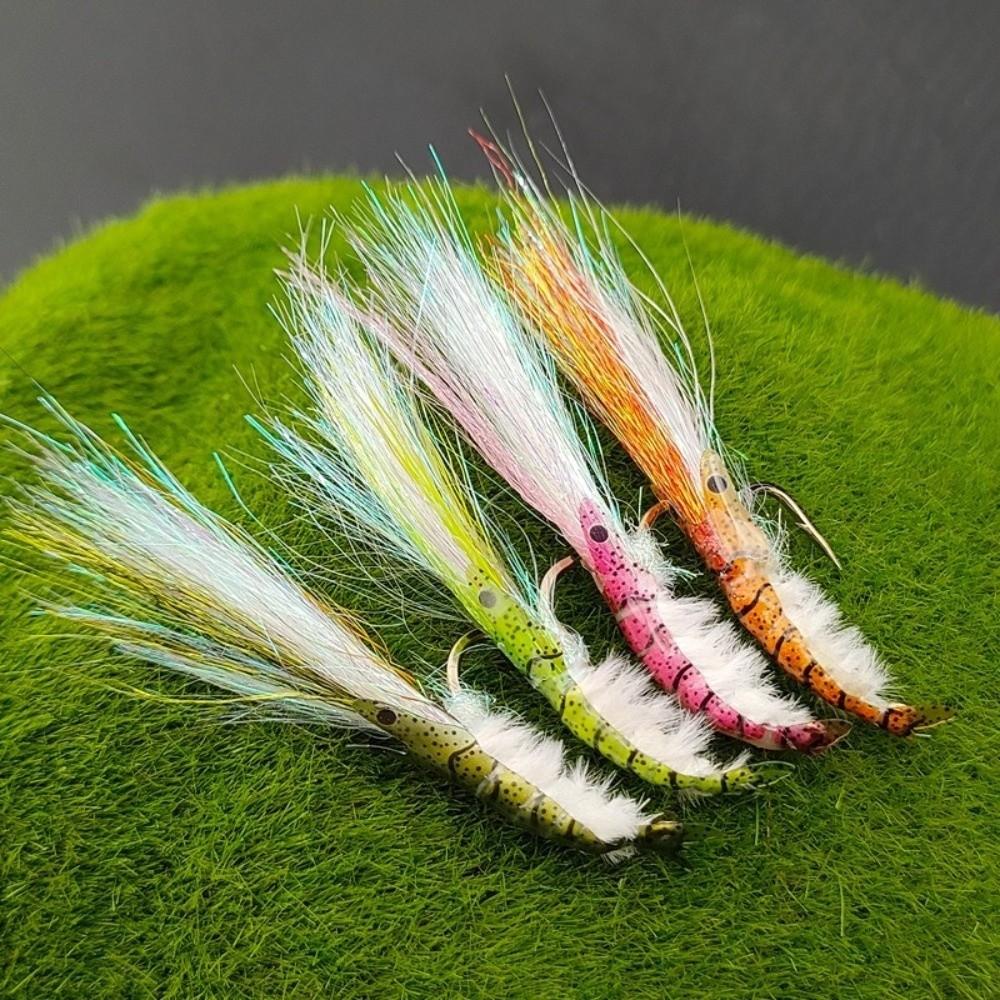 4pcs Dubbing Material Scuds Fly 8# Hook Bait Lures Ice Dubbing Wing Shrimp Fly  Redfish