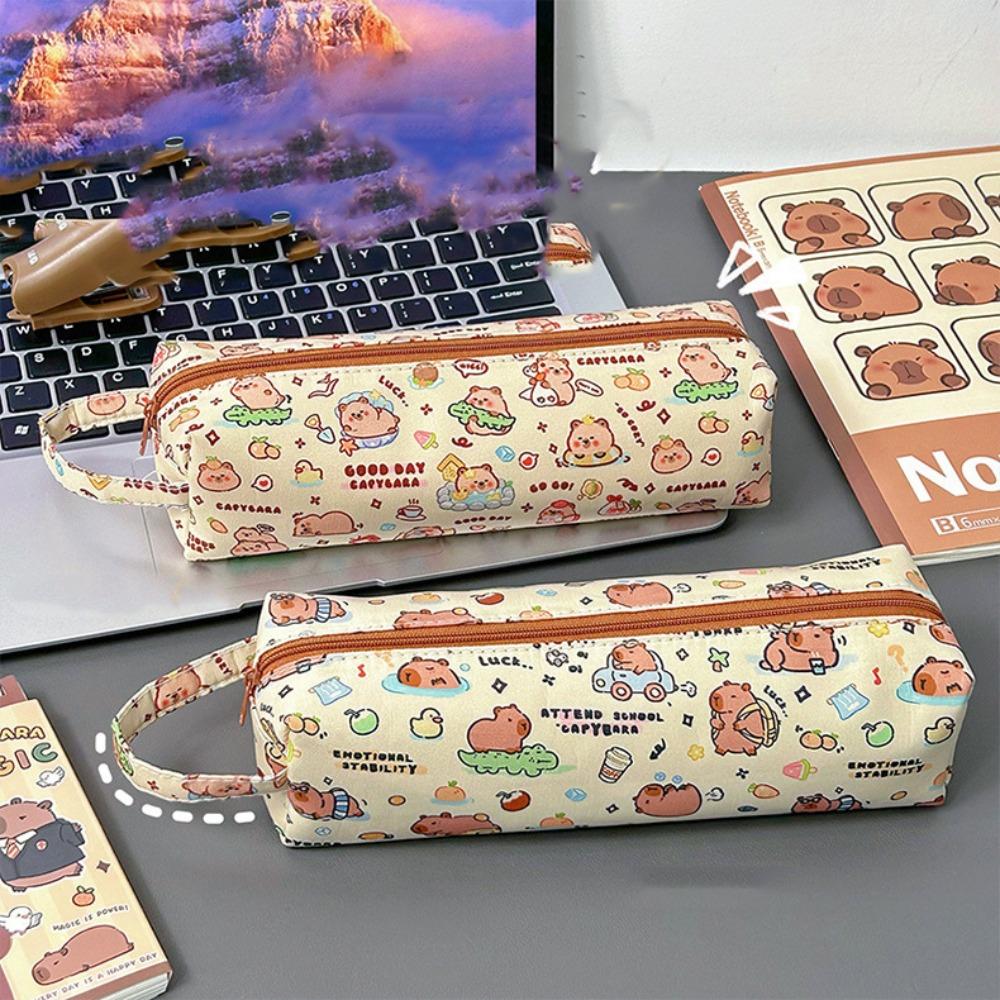 Canvas Capybara Stationery Bag Large Capacity Cartoon Pencil Bag Capybara Pencil Pouch  Students
