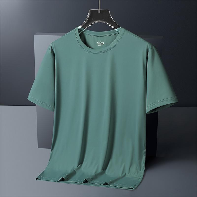 Ice Silk Quick-Drying Short-Sleeve T-Shirt For Men, Extra-Large Plus Size, Crew Neck, Solid Color, Thin, Loose-Fitting Casual Trendy Tee