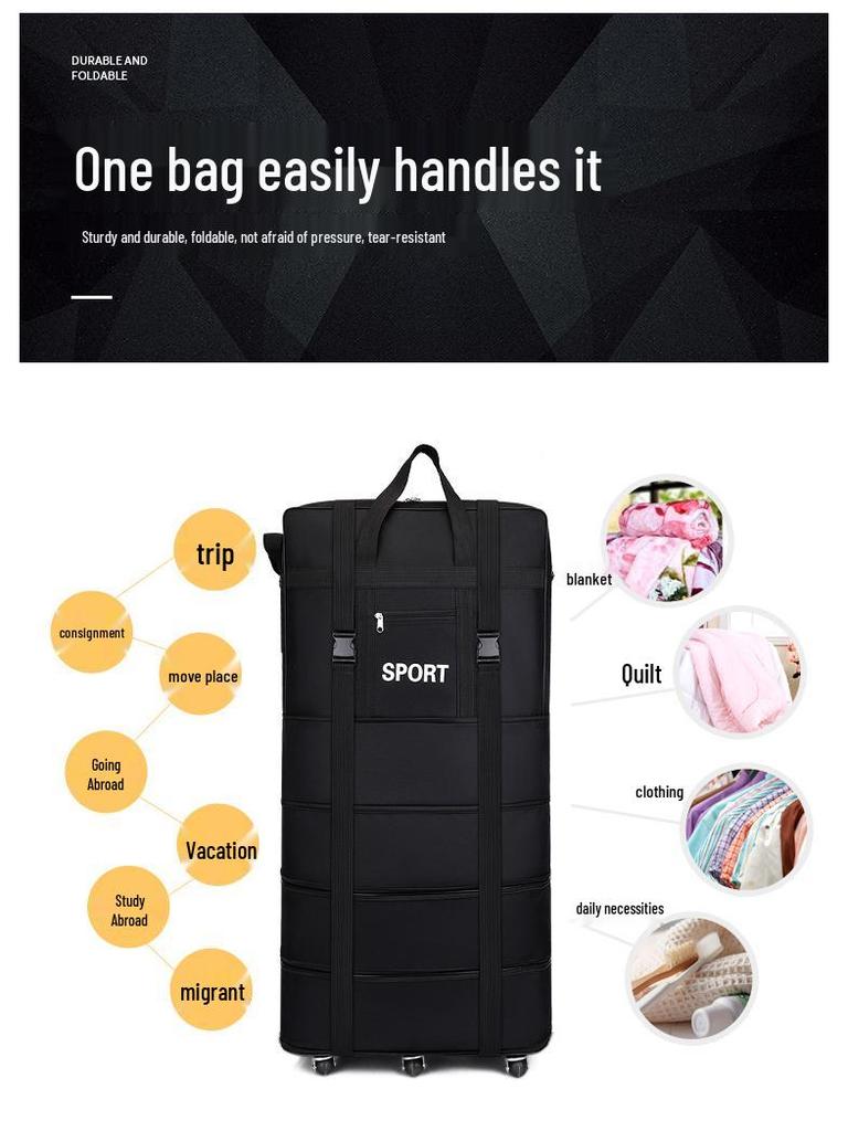 Foldable Aviation Checked Luggage: Extra Large Men's Wheeled Duffle Backpack