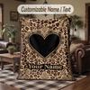 Leopard Floral Frame Theme Throw Blanket Custom Name Text Personalized Blanket Soft Cozy Blanket for Home Sofa Bed