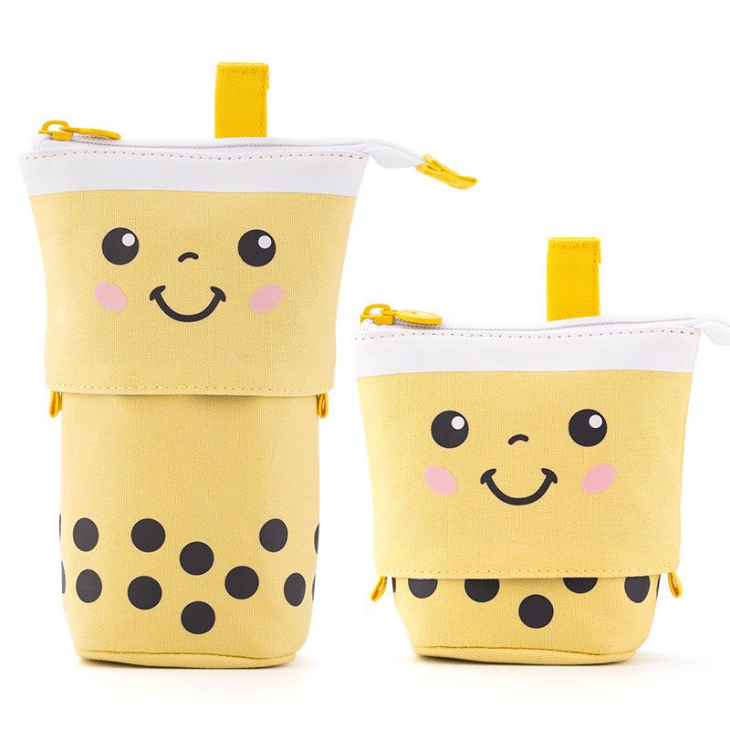 Japanese-Style Cute Milk Tea Pencil Case for Students - Multifunctional, Large Capacity Stationery Bag
