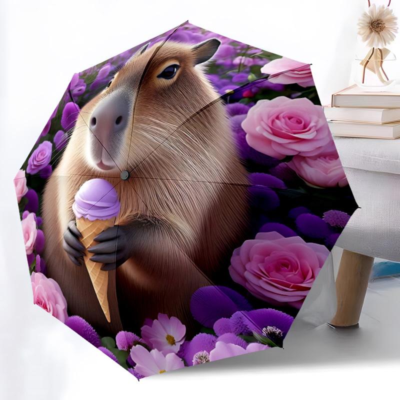 1pc CapybaraAutomatic Open/close Folding Umbrella, Compact Portable Travel Umbrella, Perfect Birthday/Holiday, Cute Umbrella y035