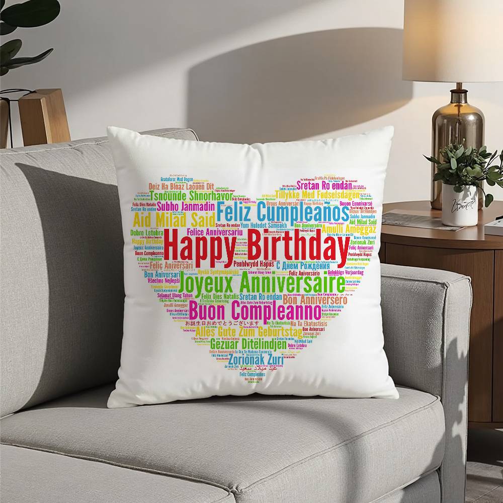 classic Happy birthday Pillow Case Sofa Decorative Home Double-sided Printing Short Plush Cushion Pillow Cover Holiday Gift