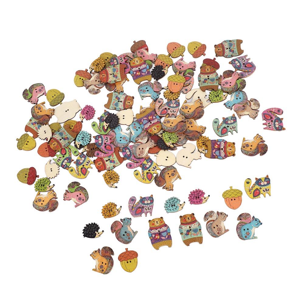 100pcs Assorted Colors Wood Buttons 1.18in Long Animal Buttons Craft Buttons DIY Decoration