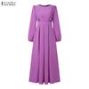 ZANZEA Muslim Casual Round Neck Long Sleeve Women Dresses