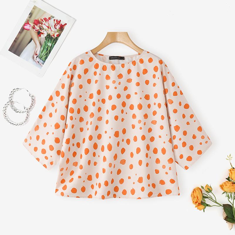 

ZANZEA Жіноча повсякденна блузка з круглим вирізом, вільним рукавом 3/4 та принтом S помаранчевий