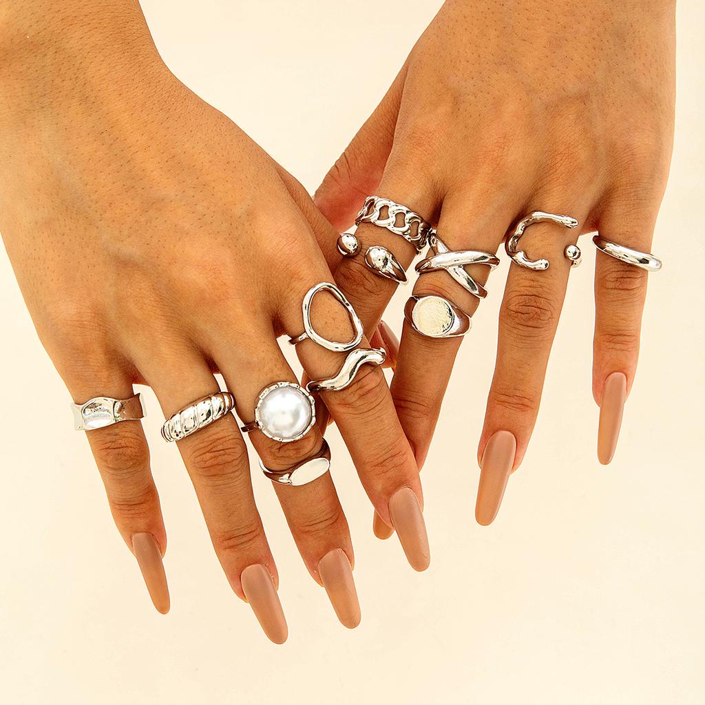 Fashion Elegant Circle Geometry Opening Joint Rings Set for Women Men Trendy Alloy Heavy Metal Party Wedding Jewelry