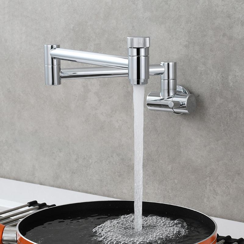 Brass Kitchen Wall Mounted Sink Faucet Rotary Folding Single Cold Faucet Single Hole Single Handle Vegetable Basin Tap