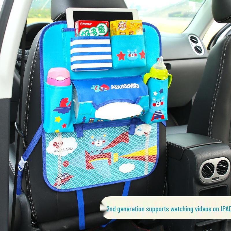 Korean Cartoon Car Seat Back Organizer with Reinforced iPad Holder - Multifunctional Storage Bag