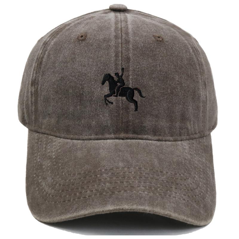 Men'S Washed Cotton Baseball Cap With Ride A Horse Embroidery Dad Hat Sport Golf Cap Sun Hat For Men Uv Blocking Bungee Hat