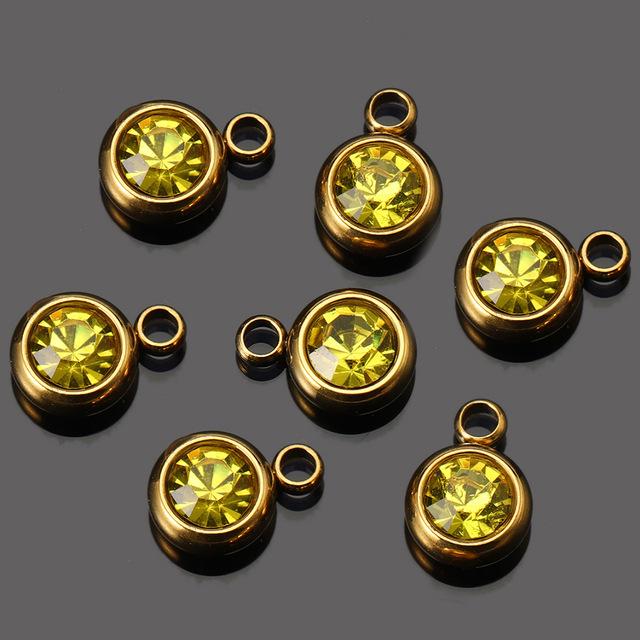 Stainless steel 6mm gold birthday stone lucky birthday stone pendant, water cup diamond DIY jewelry accessories
