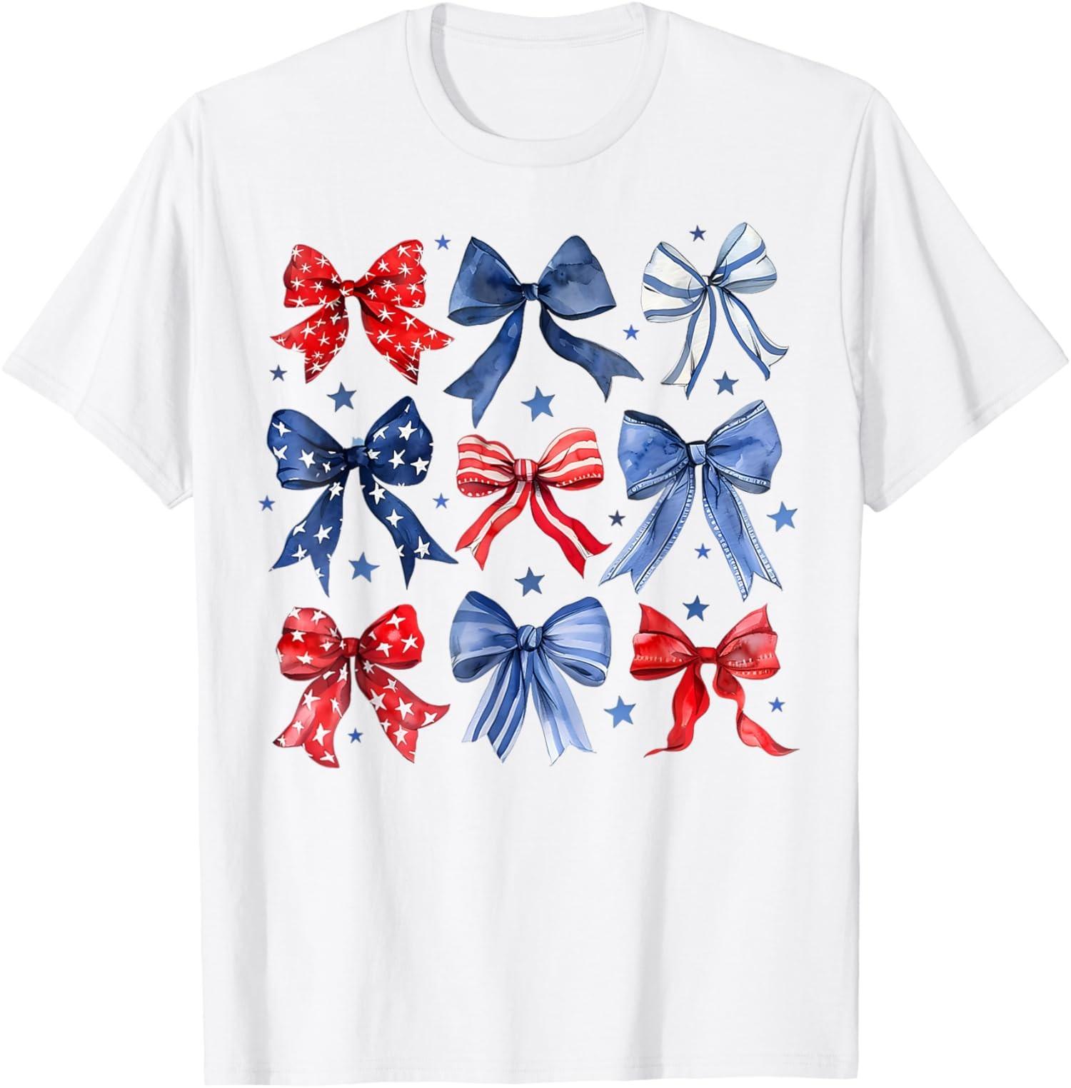 Happy 4th of July Patriotic Boho Coquette Cute Bows Unisex T-Shirt S разноцветный