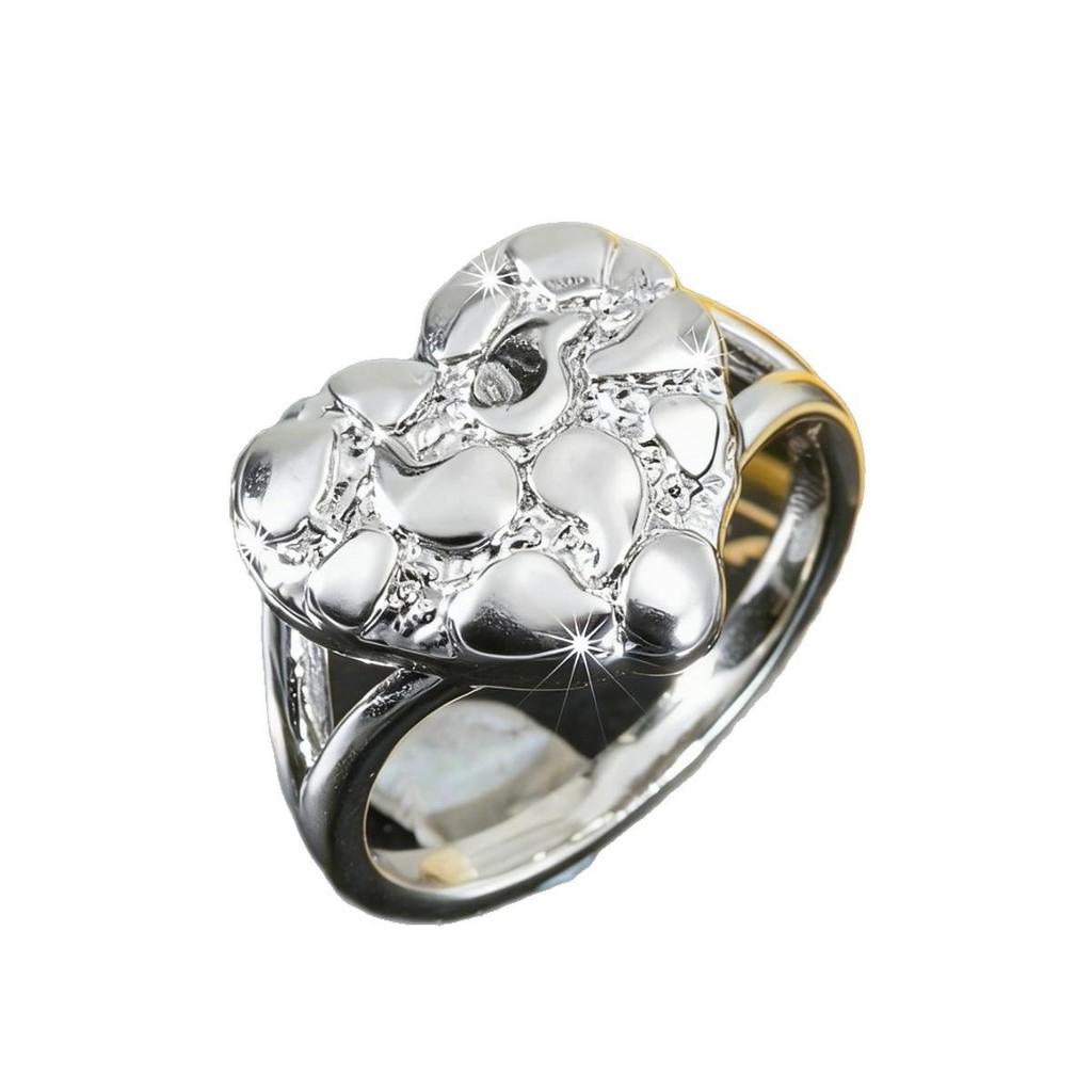 Silver-Plated Heart Bracelet & Concave-Convex Ring Set for Women
