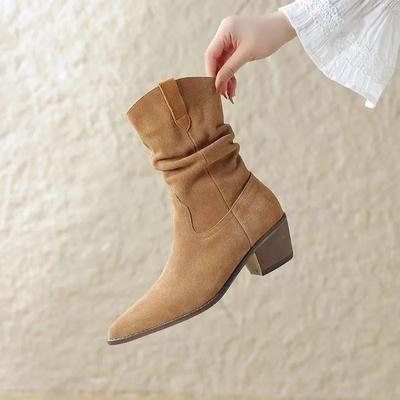 Scarpe da Donna 2024Nuovi Stivali da Donna a Mezza Gamba Moda Slip-on Stivali Moderni Donna Vendita Calda Scarpe a Punta Tonda con Tacco Quadrato Donna
