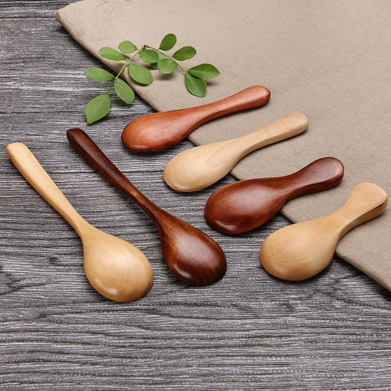 1Pcs Spoon Mini Middle Large Wooden Scoop Solid Flatware Coffee Tea Sugar Salt Condiment Living Cooking Tableware Kitchen Tools