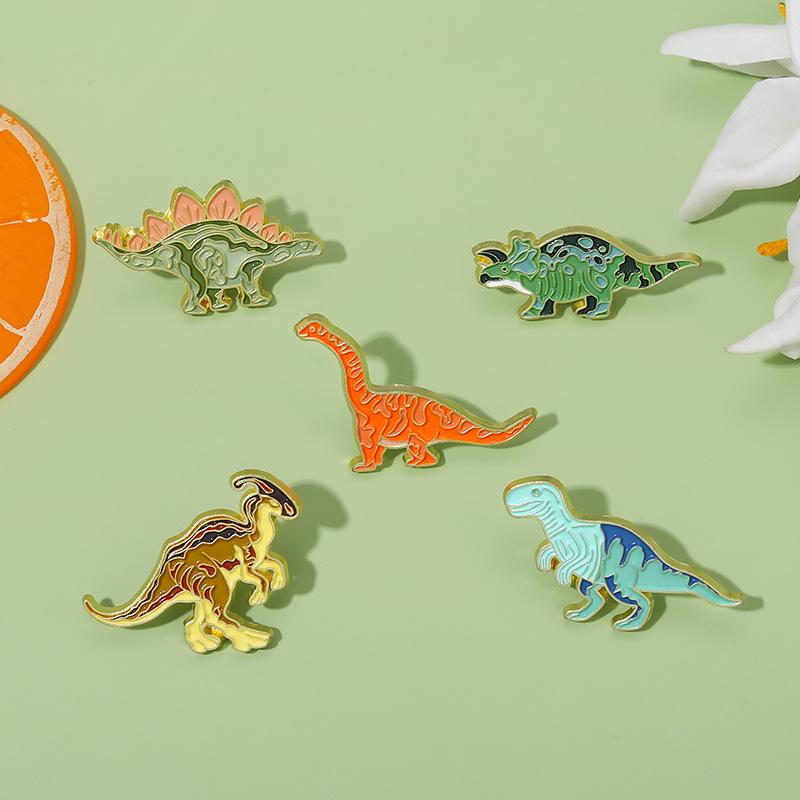 Dinosaur Enamel Pin Funny Brooch Cartoons Badge For Bags Jeans Hoodies Denim Lapel Pin Jewelry Kids Best Gift