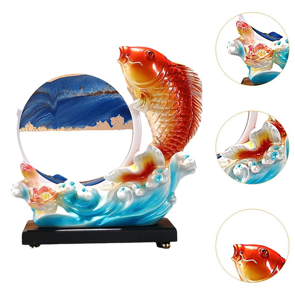 Koi-Fisch-Statuen-Kollektion, dynamische Sandmalerei, dekorative Figur für Tischdekoration, Schreibtisch, Kamin, Schlafzimmer, Wohnzimmer
