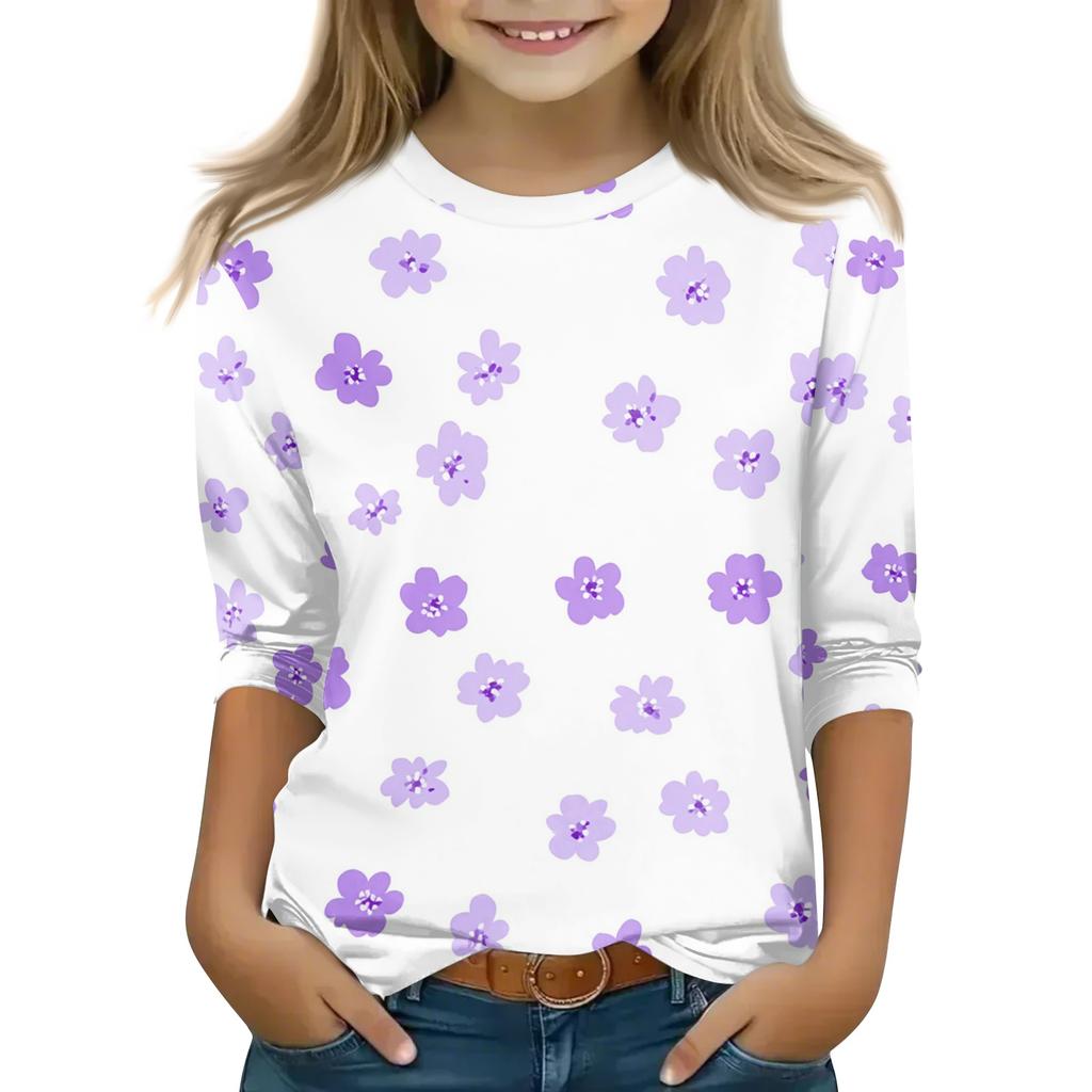 Kid's Round Neck Cute Flower Day Print Lightweight Spring/Summer Top