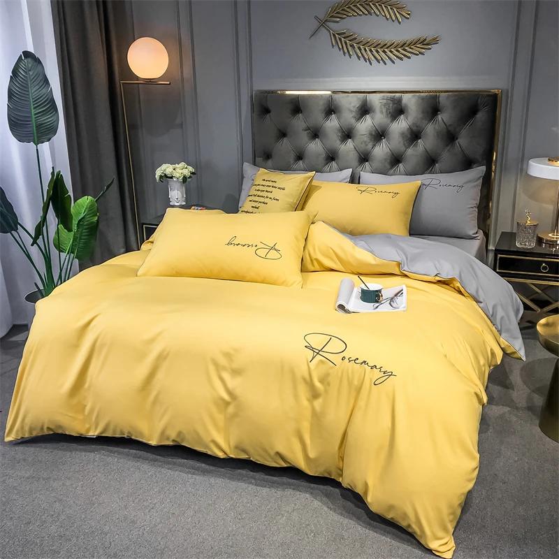 Simple Embroidered Queen Size Duvet Cover Set with Bed Sheet High Quality Home Skin-friendly Bedding Set Comforter Cover Sets