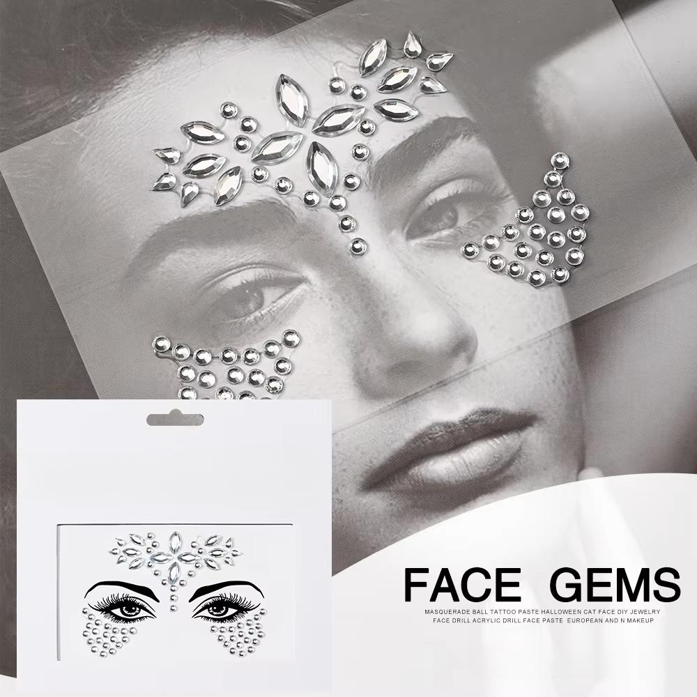 Eco-Friendly Fashion 3D Mermaid Face Gem Crystal Rhinestone Temporary Tattoo Stickers Shiny Glitter for Festival Prom Party