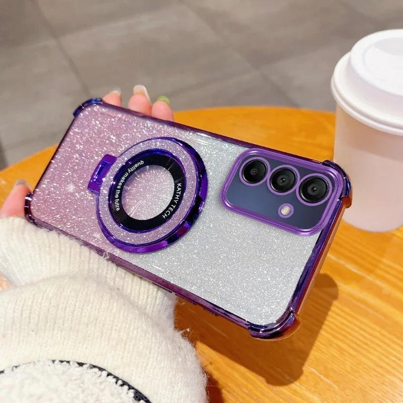 Luxury Glitter Holder Case For Samsung Galaxy A17 A06 A05 A05S A14 A15 A16 A24 A25 A26 A33 A34 A35 A36 A52 A53 A54 A55 A56 Cover