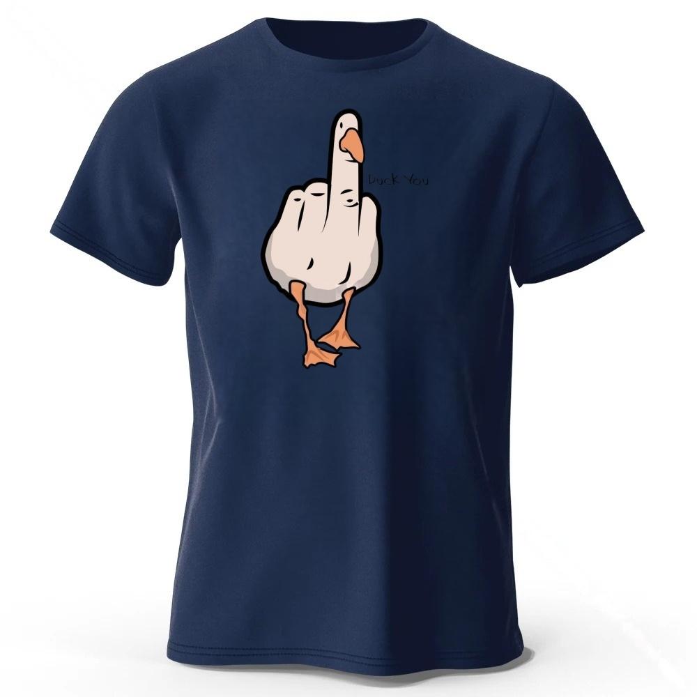 Men's Funny Middle Finger Duck Latest Pure Cotton Sports Short Sleeved Running Fitness Plus Size Loose T-shirt Street Daily Top