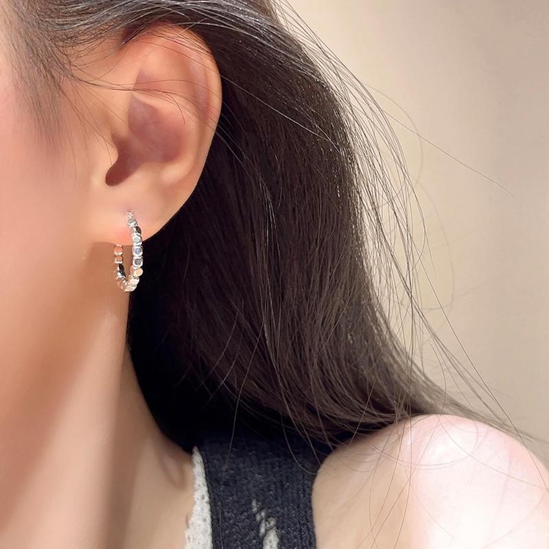 PONYKISS Sterling Silver Round Bead Hoop Earrings for Women Minimalist HipHop Fine Personality Accessories