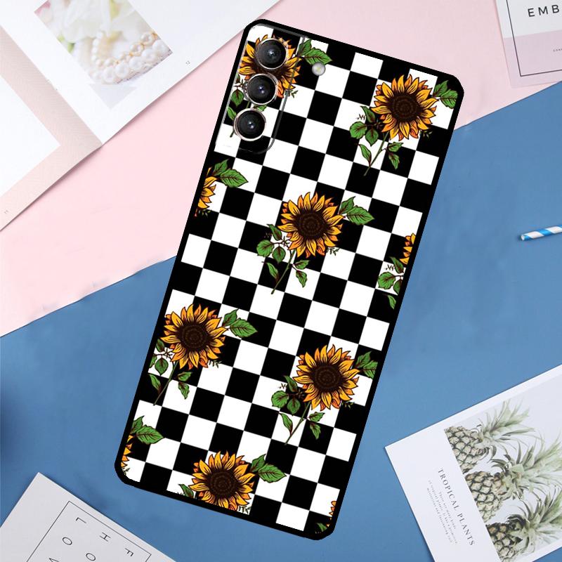 Checkerboard Sunflower Case For Samsung Galaxy S24 Ultra S20 S21 S22 S23 S25 Ultra S9 S10 Plus S25 FE Back Cover
