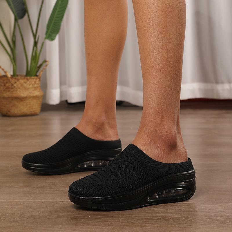 Large Size Women's Shoes Flying Woven Women's Heightening Shoes Light and Breathable Air Cushion Mother Shoes Platform Nurse Rocking Travel Shoes