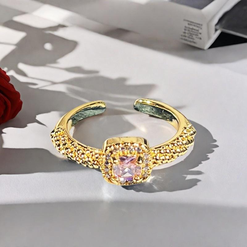 Sweet Girl Heart Pink Love Zircon Crown Open Ring Niche Design Light Luxury High Sense Fashion Ring