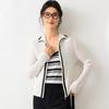 Elegant Silk Blend Contrast Lace Zipper Knitted Cardigan