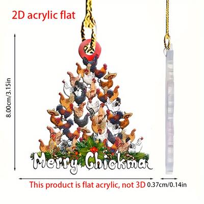 Christmas Chicken Acrylic Pendant 2D Illusion Design Suitable for Car Rearview Mirrors, Tree Decorations and Accessories