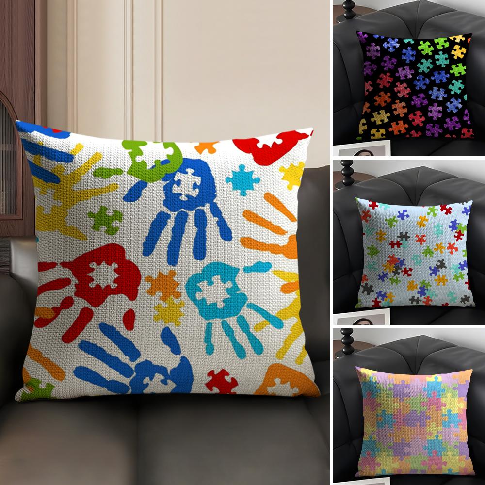 Creative Puzzle Texture Pillow Case Natural Linen Double-Sided Printing Sofa Home Decor Cushion Cover