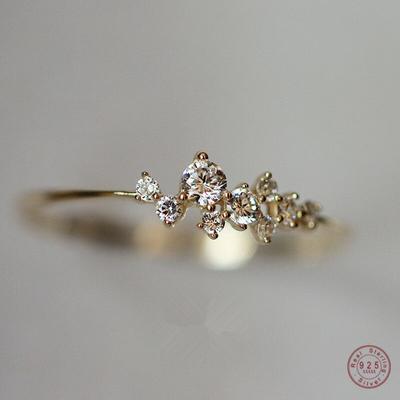 925 Sterling Silber Klassischer unregelmäßiger glänzender Stern-Pflaumenring Frauen 14 Karat Vergoldung High-End-Temperament Party Schmuck Zubehör