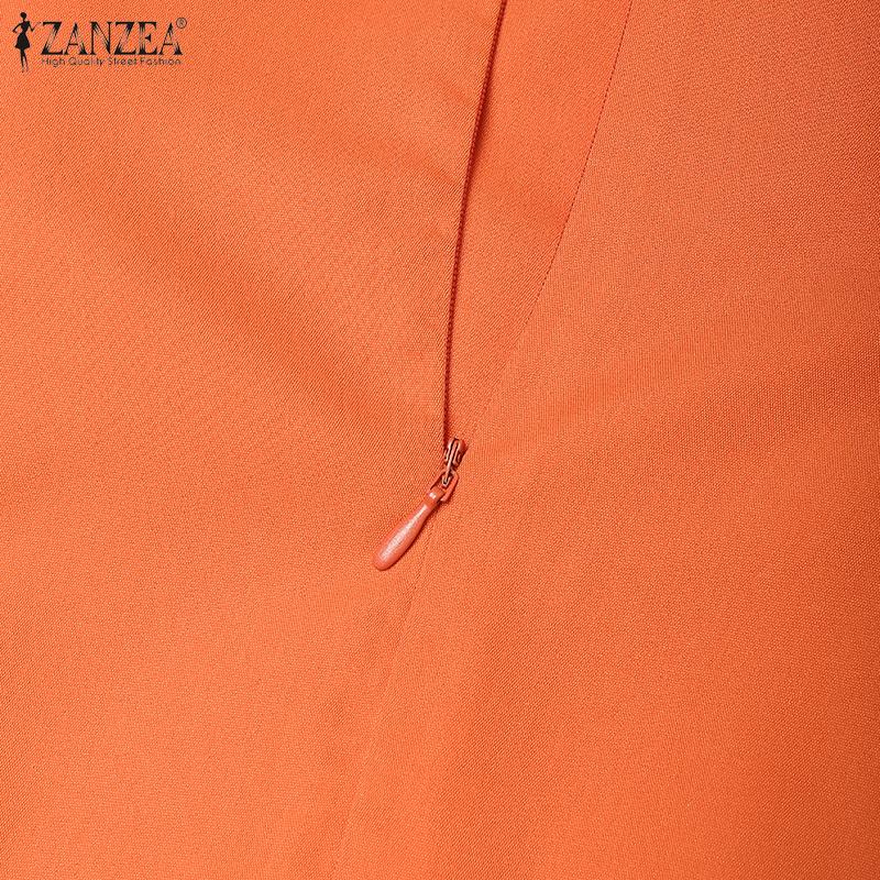 ZANZEA Women Casual Round Neck Summer Solid Color Short Sleeve Dress