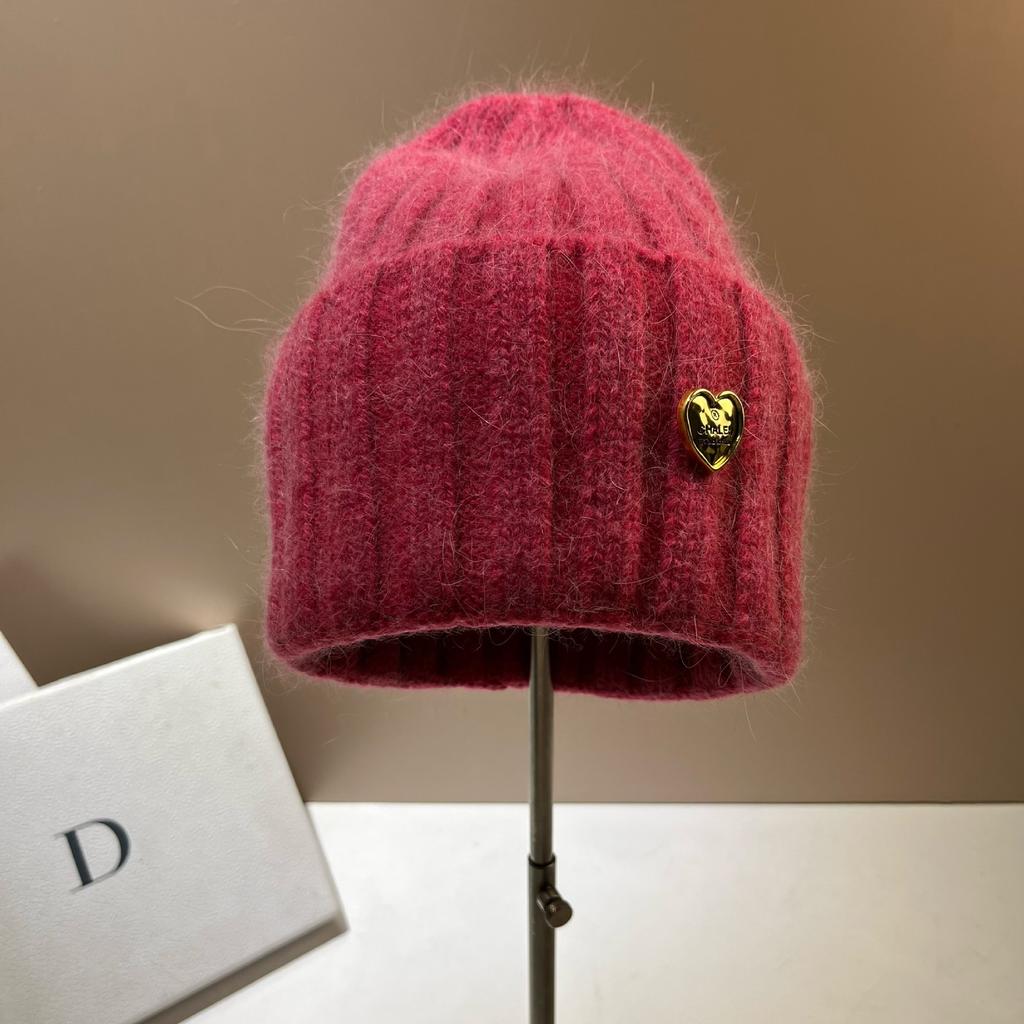 Xiaoxiangfeng Love Cha High Quality Rabbit Hair Knitted Hat Women'S Face Small Wide Stripe Sweet Wool Hat