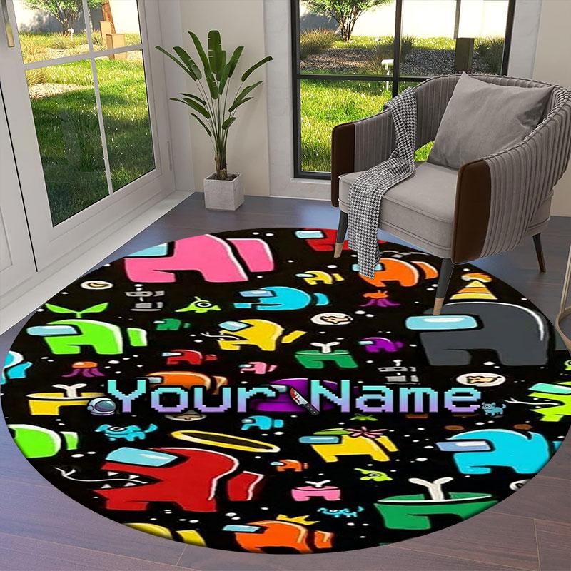 Among Us Custom Name Round Area Rug,Carpet Rug for Living Room Bedroom Sofa Playroom Decor,Non-slip Floor Mat