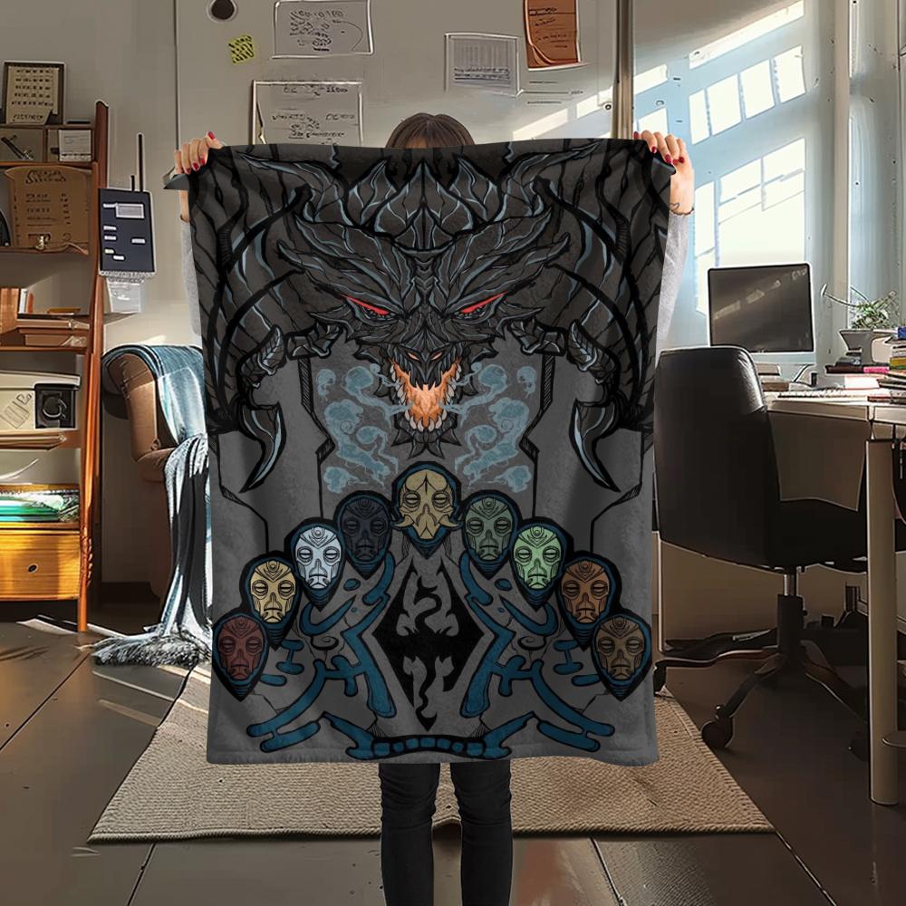 1PC Skyrim Print Flannel Blanket, High quality Comfortable for All Seasons, Home Decor, Warmth and Comfort, Perfect for Christmas Gifts166