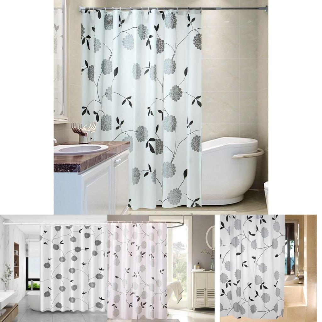 Modern Minimalist Peva Shower Curtain With Striking Black Peony Print For Bathroom Decor