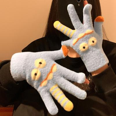 1 Paio di Guanti Lavorati a Maglia Flessibili a Cinque Dita Invernali Ispessiti Touch Screen Carini con Grande Bocca Guanti Caldi Guanti da Studente per il Freddo