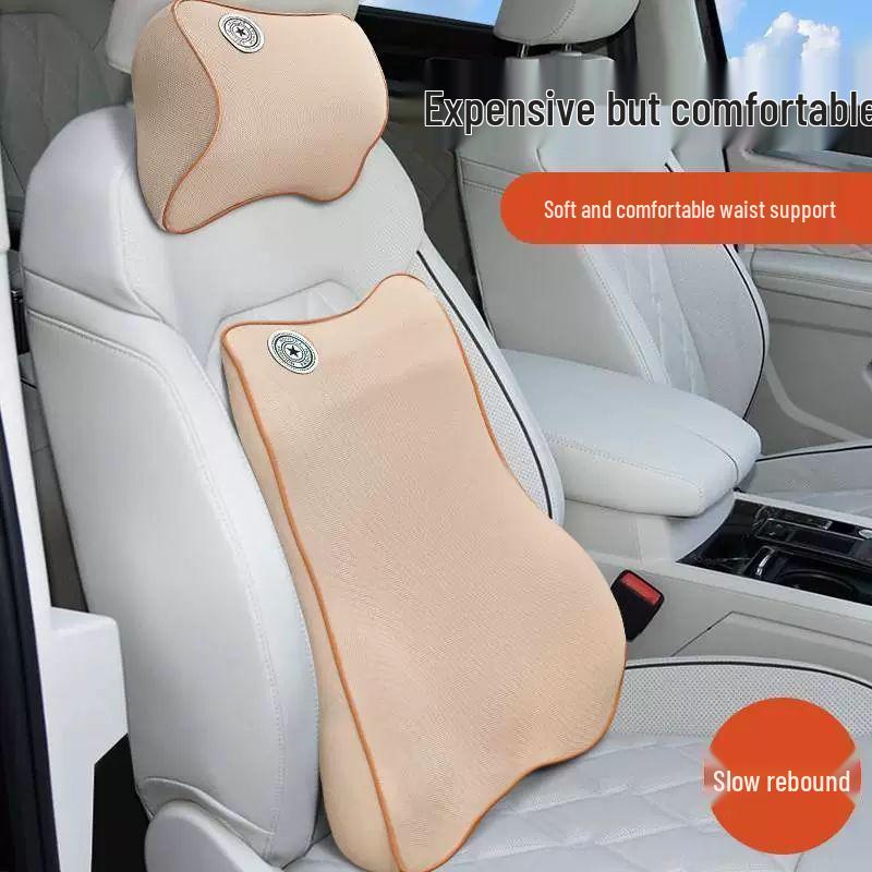 Premium Memory Foam Car Headrest & Lumbar Support Pillow Set