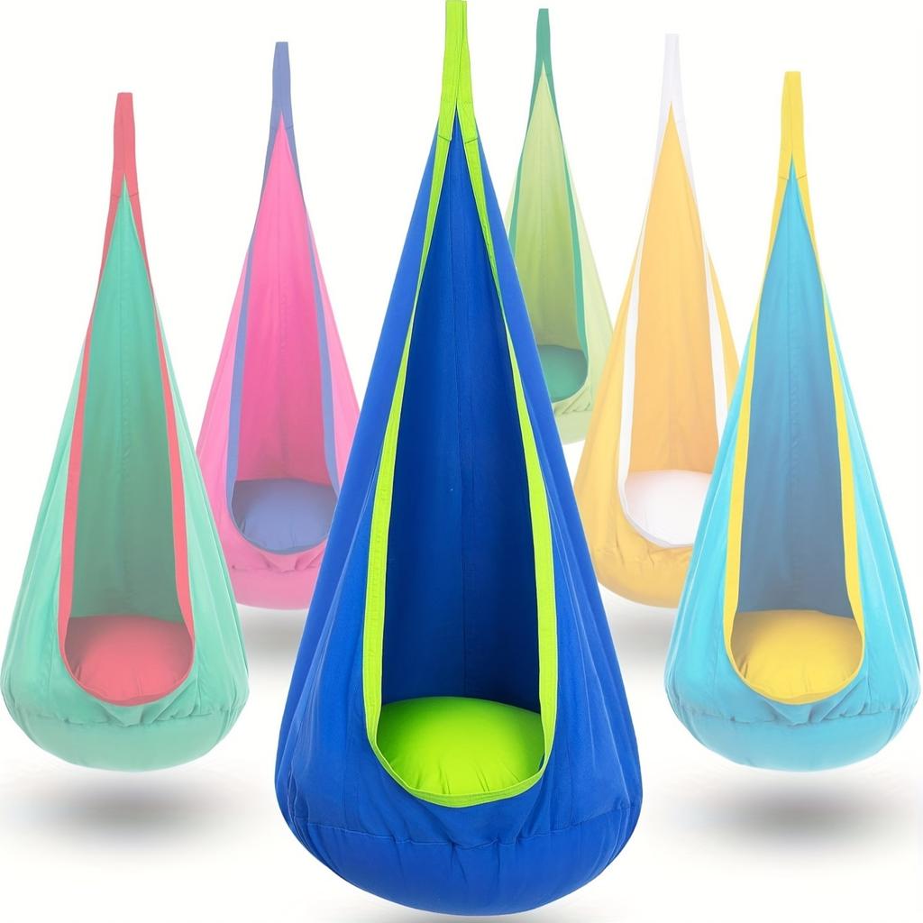1pc Pod Swing Seat Indoor Outdoor Hanging Hammock Chair with Inflatable Pillow And Pocket - Supports Up To 176Lbs Perfect for Relaxation