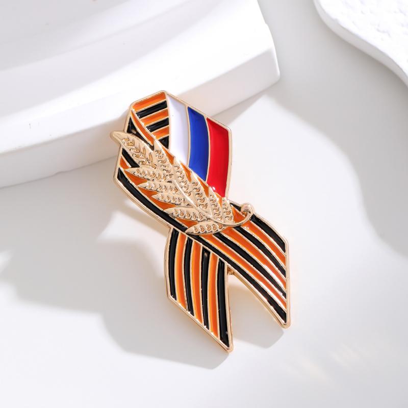 Dual-Sided Commemorative Ribbon & Wheat Sheaf Lapel Pin - Vintage Alloy Brooch with Butterfly Clasp for Formal Attire and Coats