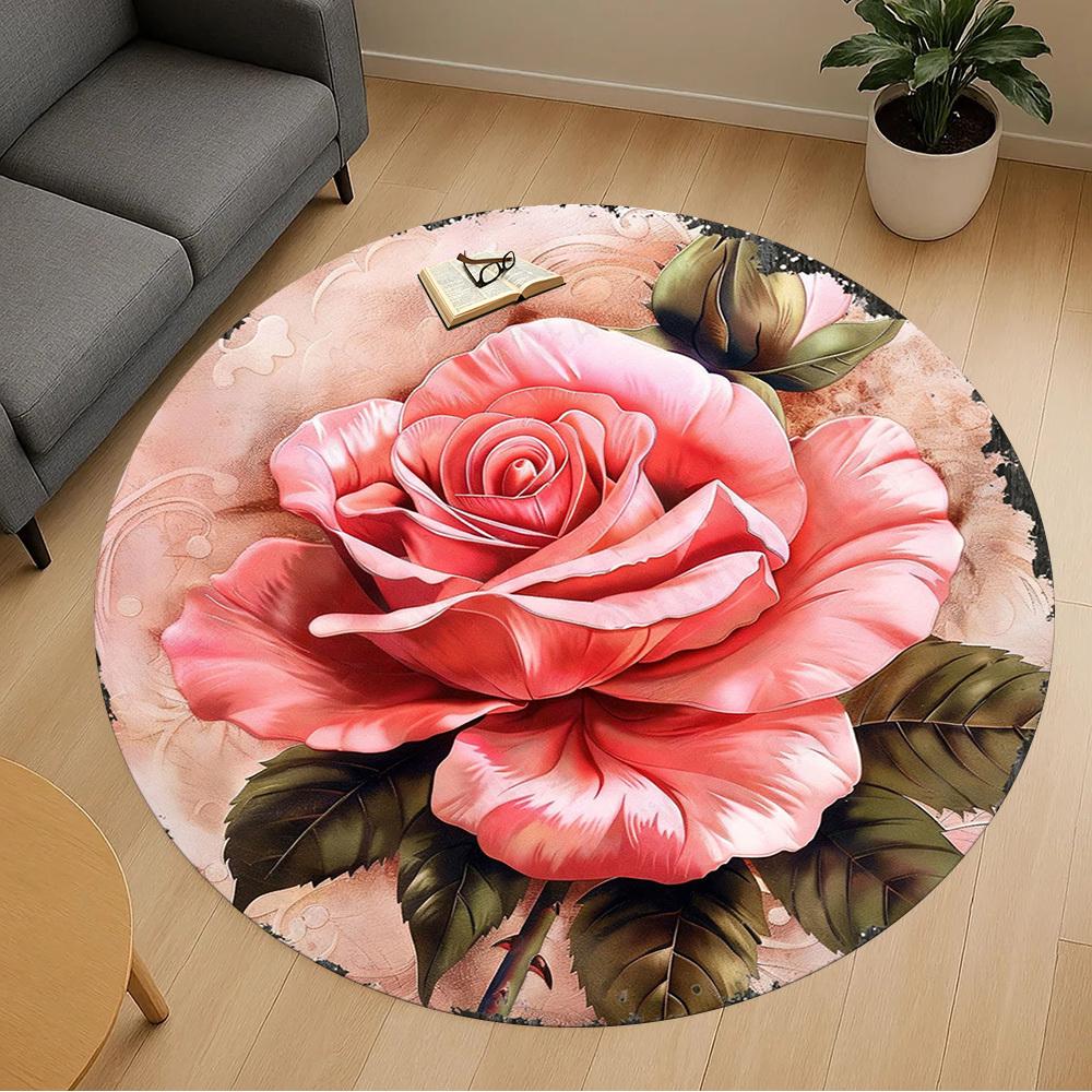 1PC Rose Petals Office Round Area Rug, Under Office Chairs Bedroom Living Room Home Decor, Carpet for Office -1110021