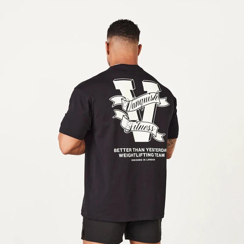 

Мужские футболки для тренажерного зала, спорта, фитнеса, бега, тренировок, хлопковая футболка большого размера с короткими рукавами M чёрный