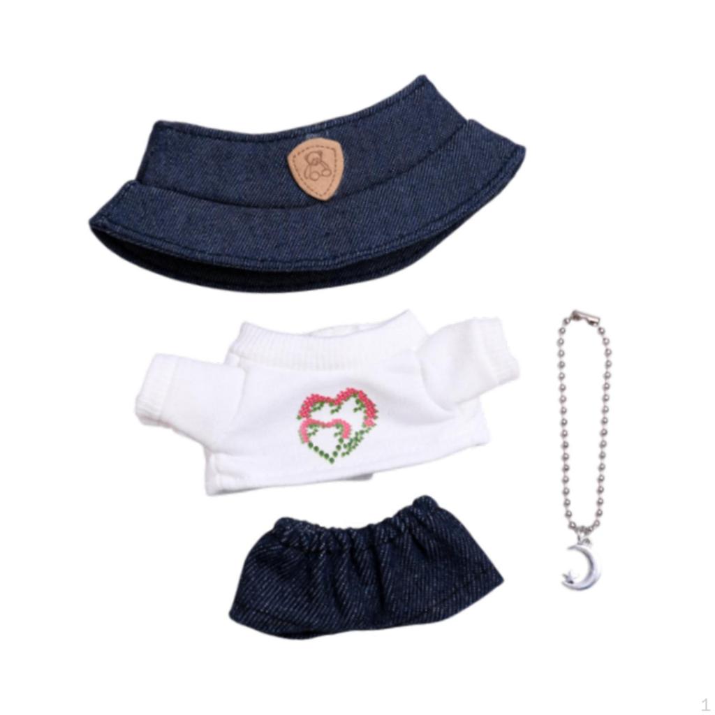 4 Items Doll Fashion Set including T-shirt, Jeans, Necklace, Hat for 5-6 inch Dolls