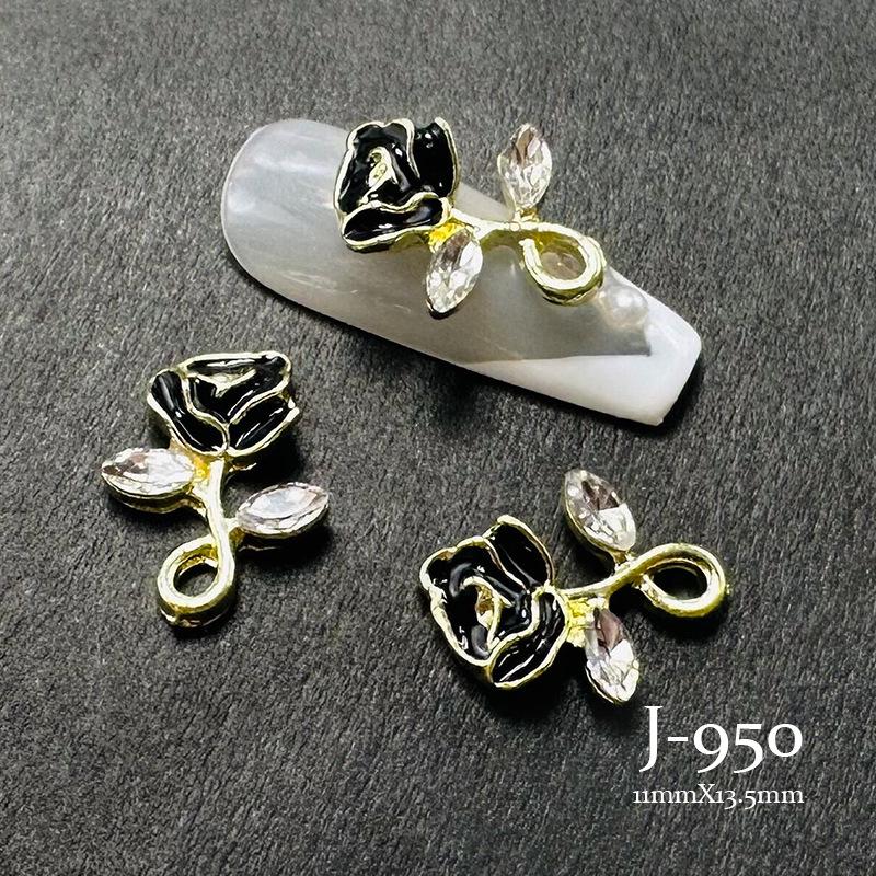 Trending Nail Art Alloy Camellia Pendant: Drip Oil Love, Black & White Rose, Color Edge Flower, Tassel Nail Diamond.
