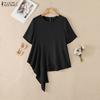ZANZEA Women Casual Round Neck Solid Color Loose Short Sleeve Blouse