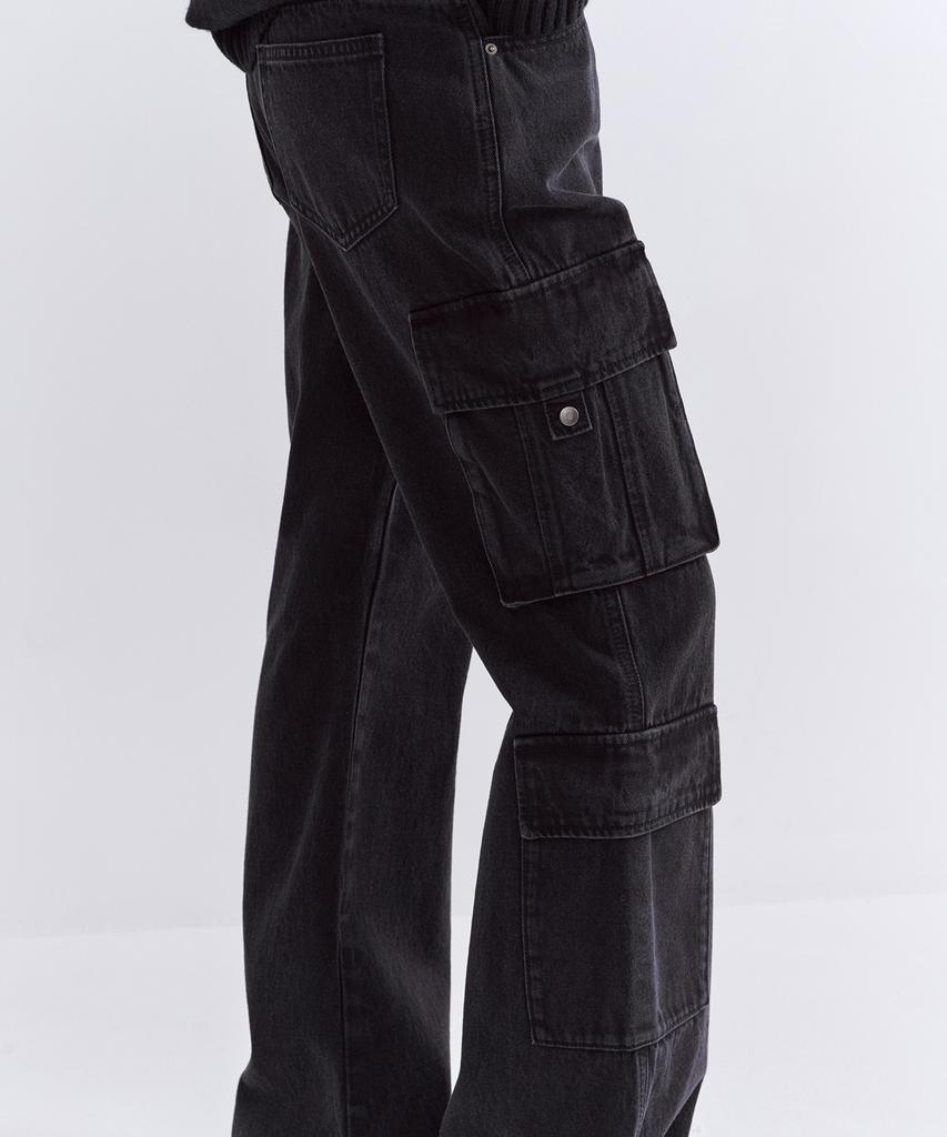 MUSINSA STANDARD WOMAN Women'S Semi-Bootcut Multi-Cargo Denim Pants [Washed Black]